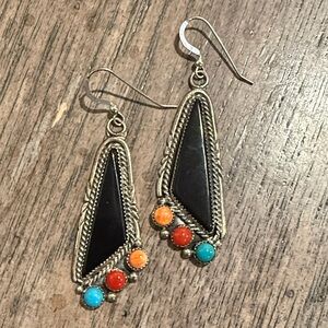 Sterling Silver Vintage Navajo Onyx Earrings (artist L Spencer)